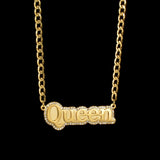 Personalized Stianless Steel Letter Diamond Necklace Rhinestones Cuba-Chain