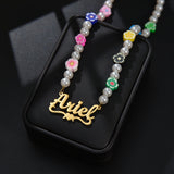 Personalized Stianless Steel Letter Pearl Flowers Heart Rhinestones Necklace