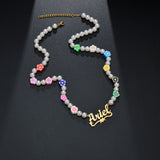 Personalized Stianless Steel Letter Pearl Flowers Heart Rhinestones Necklace