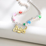 Personalized Stianless Steel Letter Pearl Flowers Heart Rhinestones Necklace