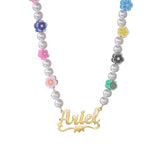 Personalized Stianless Steel Letter Pearl Flowers Heart Rhinestones Necklace
