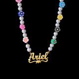 Personalized Stianless Steel Letter Pearl Flowers Heart Rhinestones Necklace