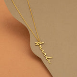 Name Necklace, Vertical Handwriting Necklace, Stainless Steel Gift for Women