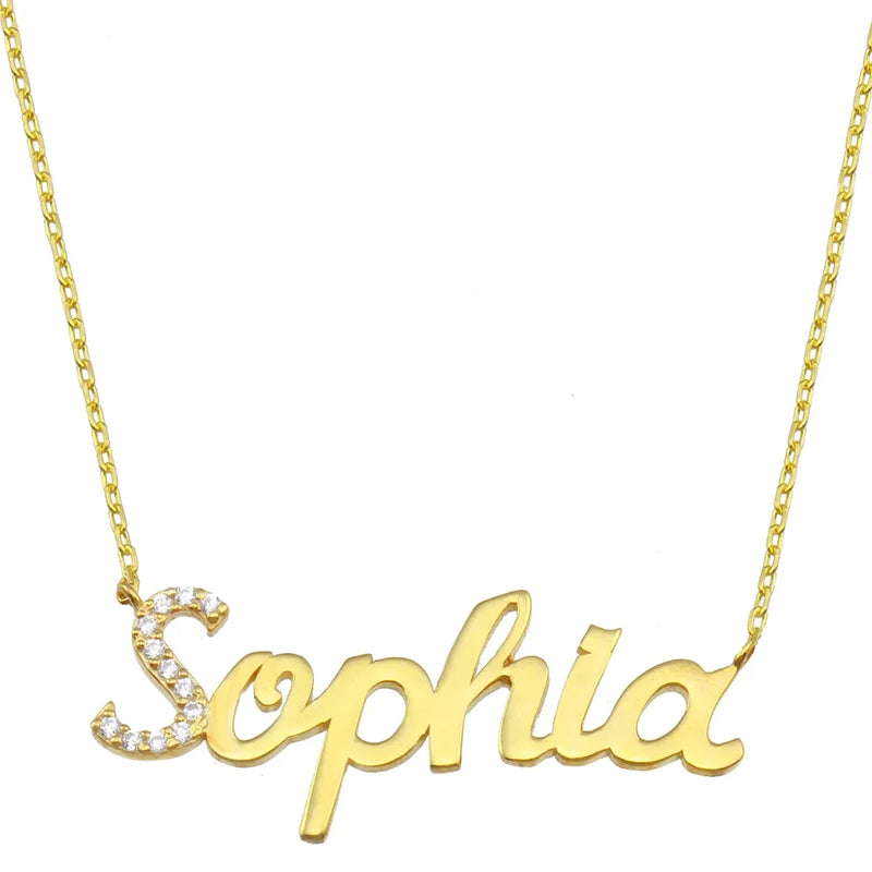 Name Necklace Personalized Stainless Steel Diamond Pendant
