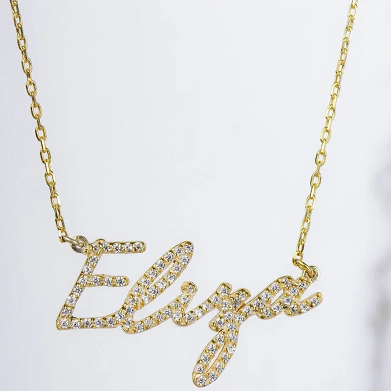 Diamond Letters Name Necklace Stainless Steel Pendant