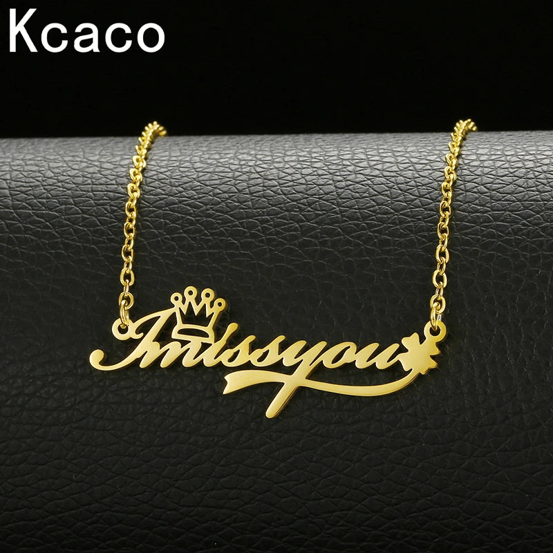 Crown Name Necklace for Women Stainless Steel