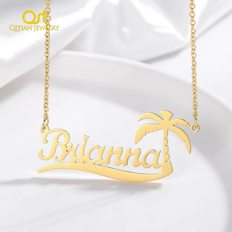 Coconut Tree Name Necklace for Women Summer Jewelry