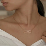 Square Name Necklace - Hand Jewelry Minimal Line Art Personalized