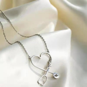Stainless Steel Choker Name Necklace with Heart Stethoscope