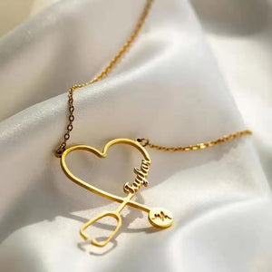 Stainless Steel Choker Name Necklace with Heart Stethoscope