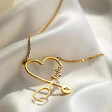 Stainless Steel Choker Name Necklace with Heart Stethoscope
