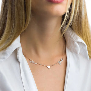 Personalized Two Name Necklace with Heart Pendant