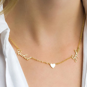 Personalized Two Name Necklace with Heart Pendant