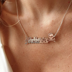 Skull Gothic Name Necklace Stainless Steel Old English Font