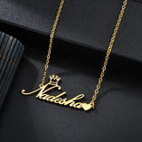 Personalized Name Necklace Stainless Steel Heart Crown Pendant