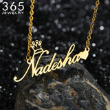 Personalized Name Necklace Stainless Steel Heart Crown Pendant