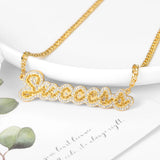 Custom Name Necklace Stainless Steel Crystal Two-Color Plated Jewelry