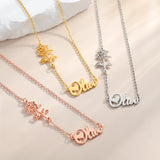 Personalized Name Necklace with Birth Flower Pendant