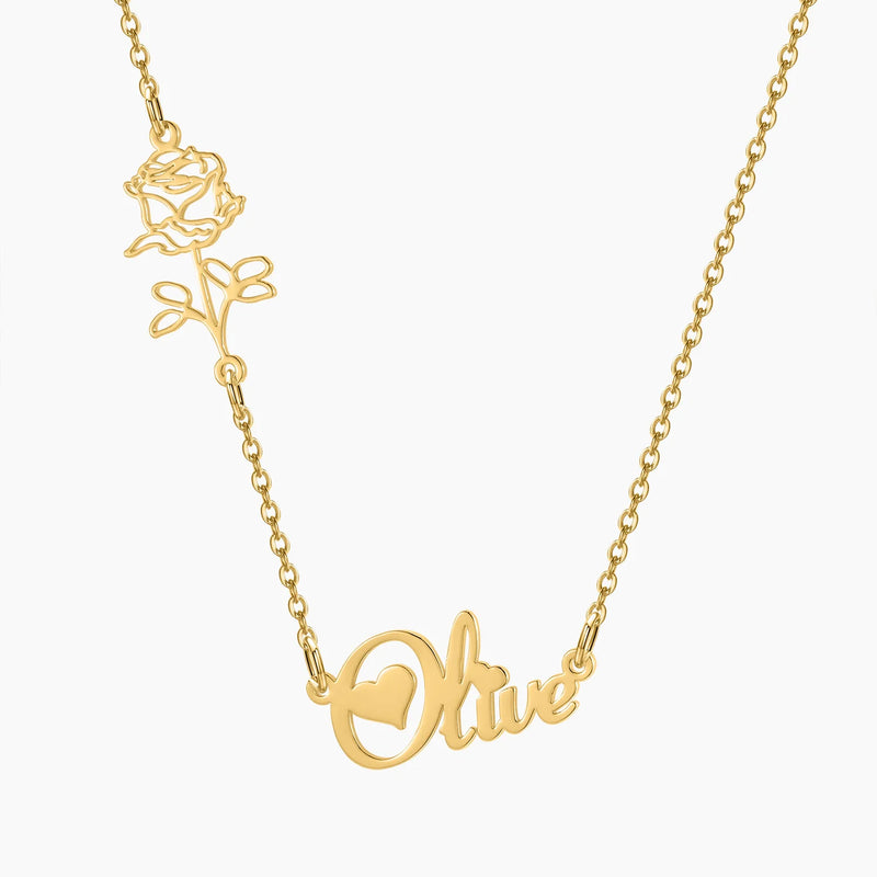 Personalized Name Necklace with Birth Flower Pendant