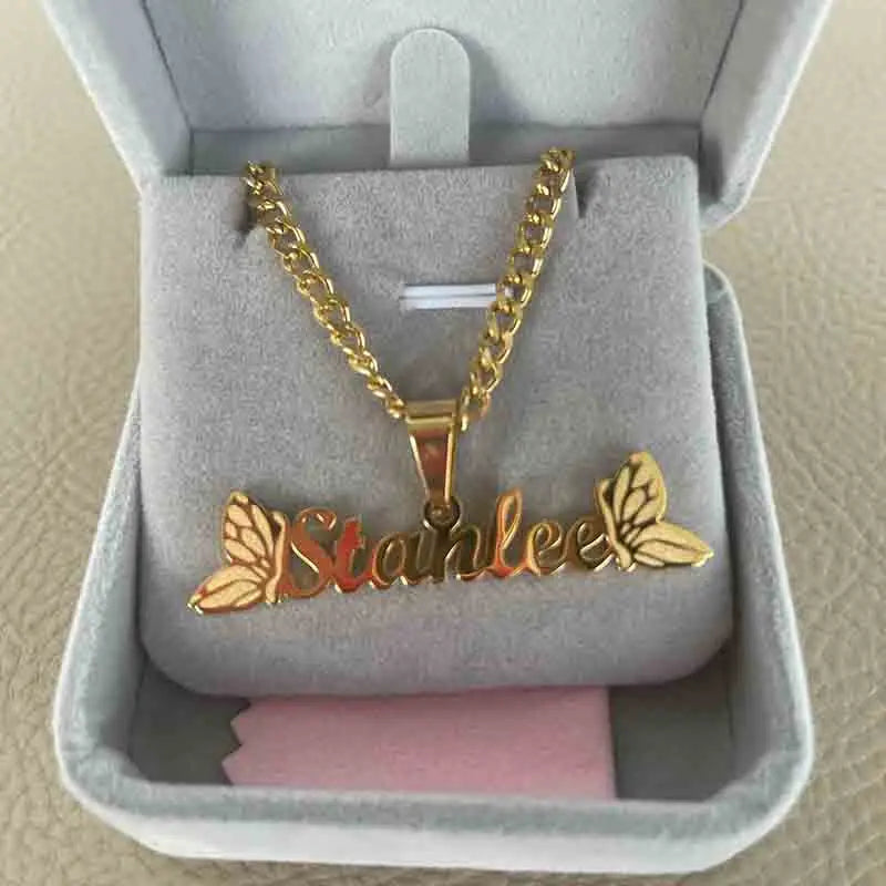 Personalized Name Necklace With Butterfly Nameplate Star Choker