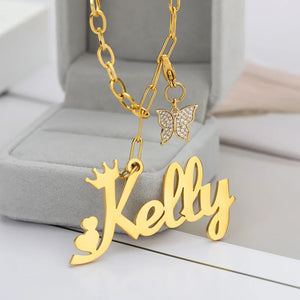 Butterfly Name Necklace Stainless Steel Choker Jewelry