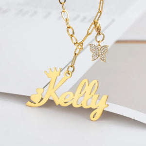 Butterfly Name Necklace Stainless Steel Choker Jewelry