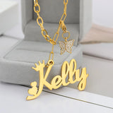 Butterfly Name Necklace Stainless Steel Choker Jewelry