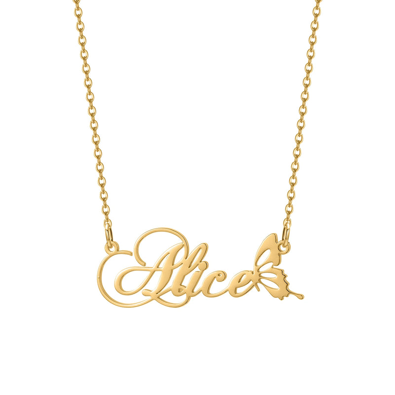 Butterfly Name Necklace Personalized Stainless Steel Nameplate Name Chain