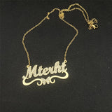 Personalized Name Necklace with Diamond Butterfly Stainless Steel Choker Pendant