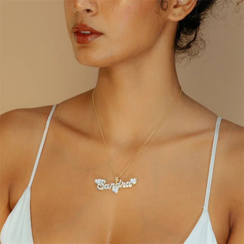 Heart Name Necklace 18K Double Plated Pendant Choker Gift