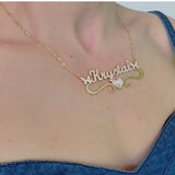 Heart Butterfly Name Necklace Personalized Pendant