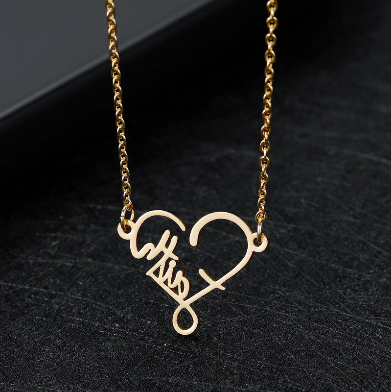 Name Necklace With Heart Pendant Stainless Steel for Women Birthday Gift