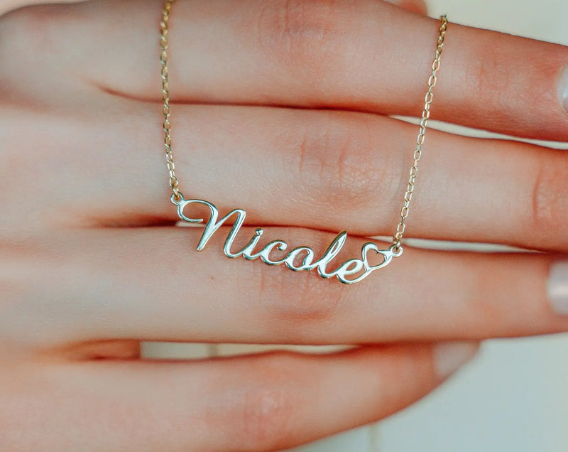 Personalized Name Necklace with Heart - Dainty Love Necklace