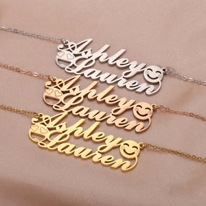 Smiley Face Name Necklace 18K Plated Stainless Steel Personalized Pendant