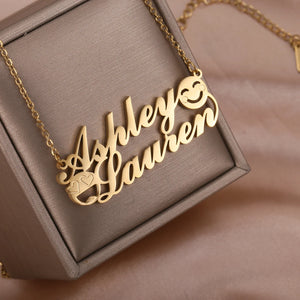 Smiley Face Name Necklace 18K Plated Stainless Steel Personalized Pendant