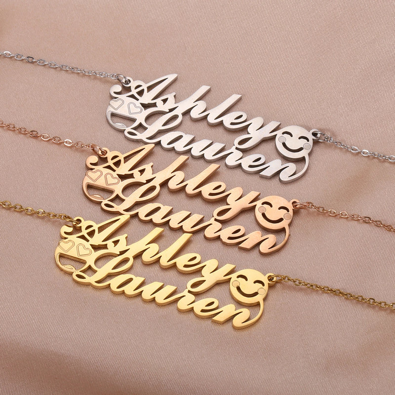 Smiley Face Name Necklace 18K Plated Stainless Steel Personalized Pendant