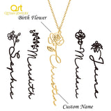 Personalised Name Necklace with Twelve Birth Flowers for Women