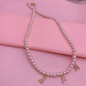 Zircon Letter Necklace Pearl Chain Choker Pendant