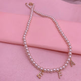 Zircon Letter Necklace Pearl Chain Choker Pendant