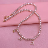 Zircon Letter Necklace Pearl Chain Choker Pendant