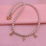 Zircon Letter Necklace Pearl Chain Choker Pendant