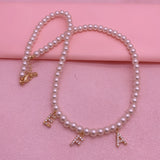 Zircon Letter Necklace Pearl Chain Choker Pendant