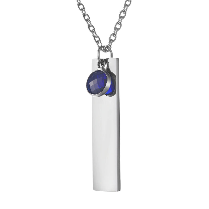 Personalized Rectangle Plate Necklace with Birthstone for Women Men