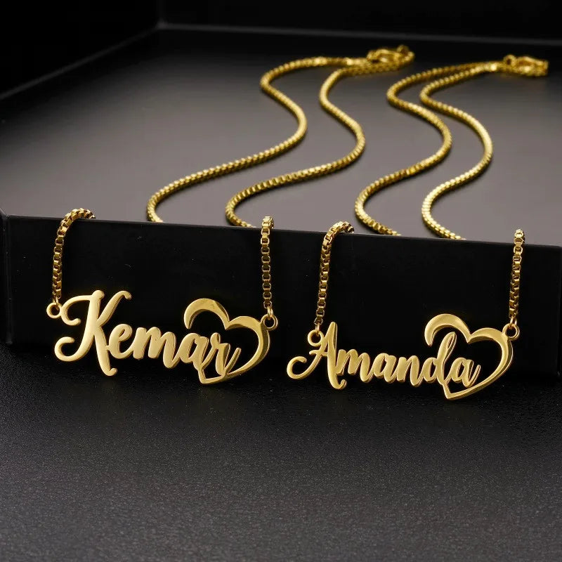 Women's Personalized Heart Name Necklace - Stainless Steel Chain