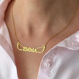 Personalized Nameplate Necklace with Wing Stainless Steel Choker Necklace