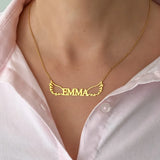 Personalized Nameplate Necklace with Wing Stainless Steel Choker Necklace