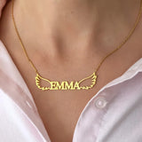 Personalized Nameplate Necklace with Wing Stainless Steel Choker Necklace