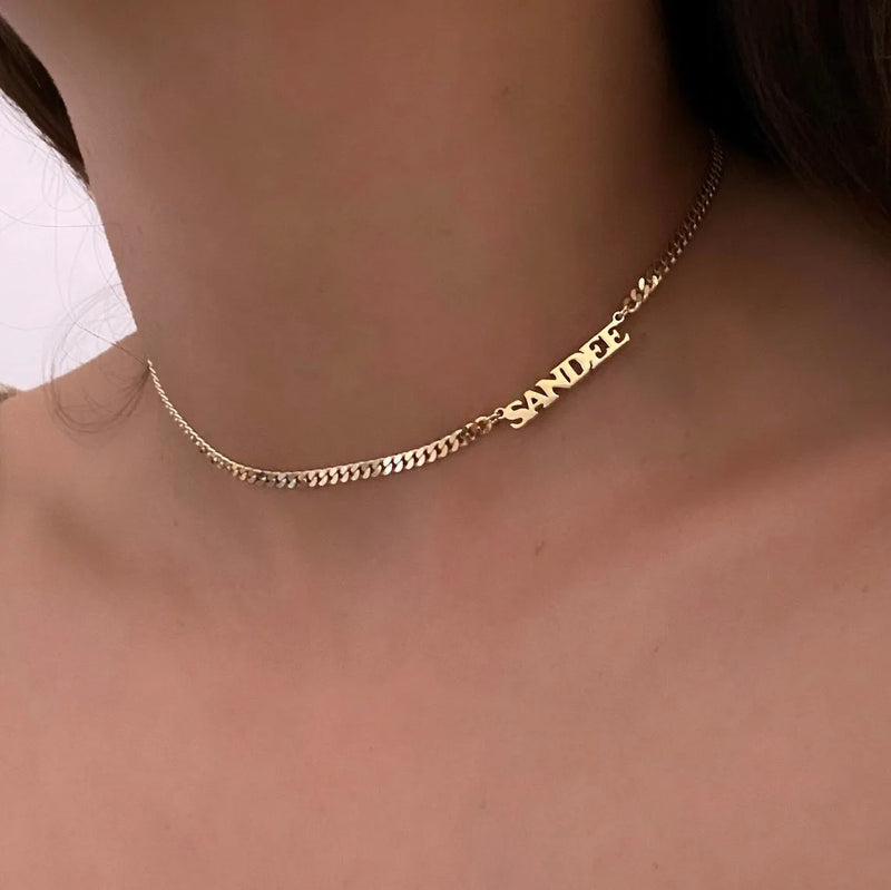 Personalized Name Necklace Stainless Steel Cuban Chain Choker