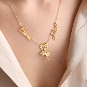 Personalized Birth Flower Name Necklace
