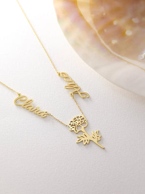 Personalized Birth Flower Name Necklace